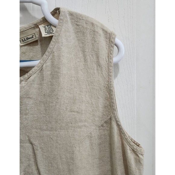 LL BEAN Women's Sleeveless V Neck Midi Dress Linen Blend Beige Minimalist Sz 18 - Picture 4 of 10